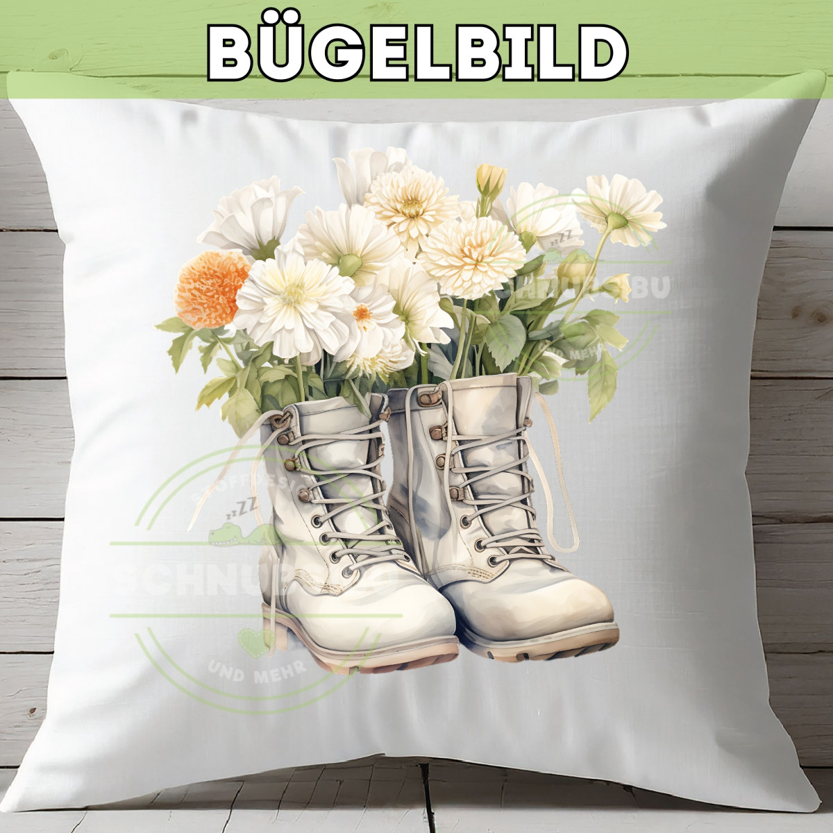 Bügelbild Flower Boots weiss